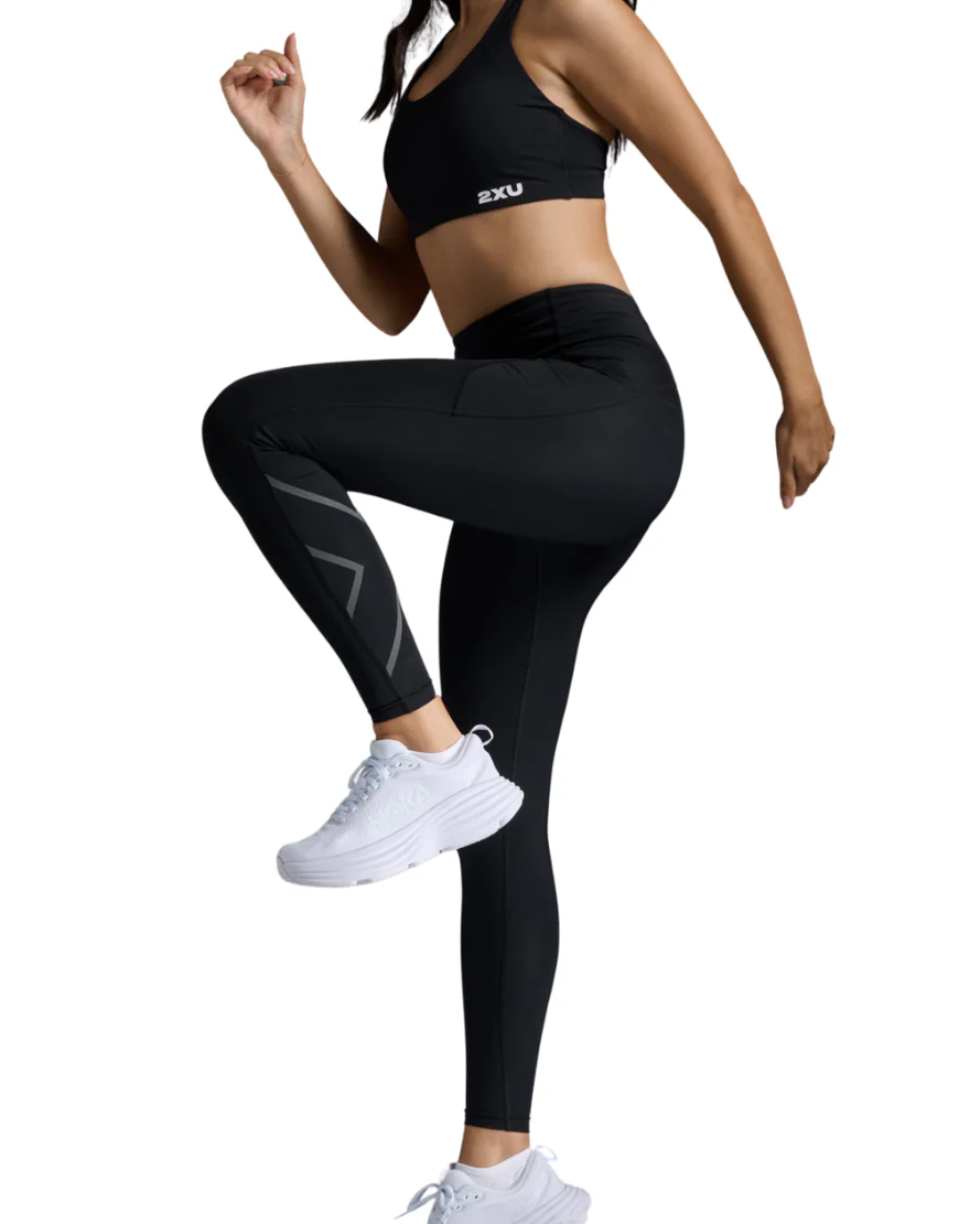 Women's 2XU Aero Hi-Rise Compression Tights - Black I Black Reflective - Image 3