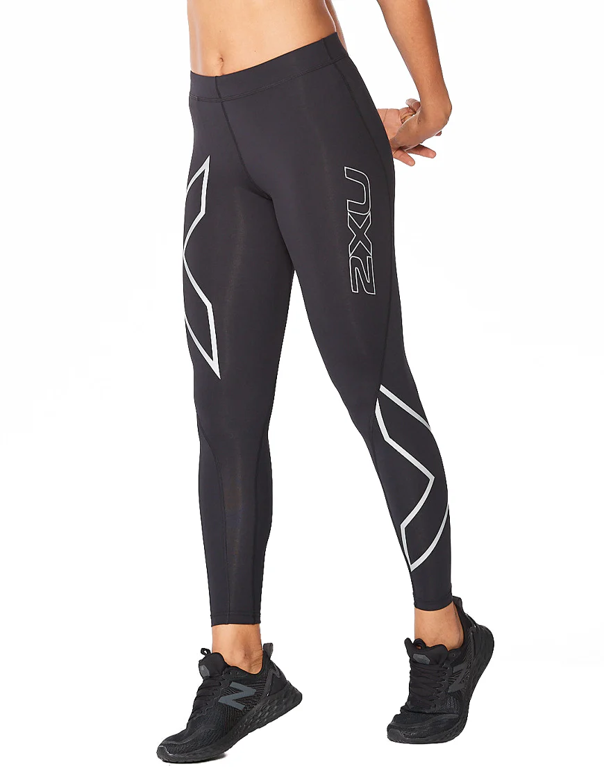 Women's 2XU Core Compression Tights :Black I Silver - Image 2
