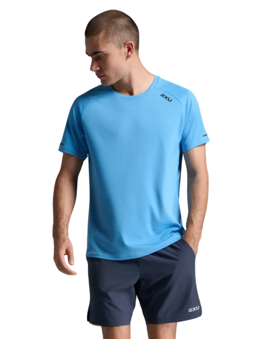 Men's 2XU Aero Tee :Azure | Black Reflective