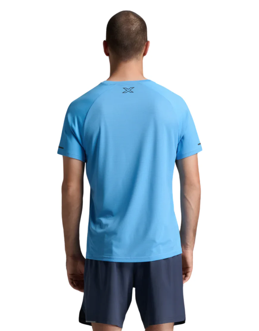 Men's 2XU Aero Tee :Azure | Black Reflective - Image 2
