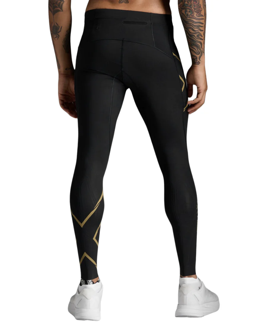 Men's 2XU Light Speed Compression Tights :Black | Gold - Image 2