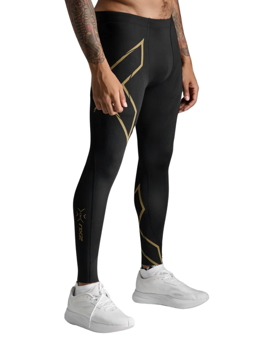 Men's 2XU Light Speed Compression Tights :Black | Gold - Image 3
