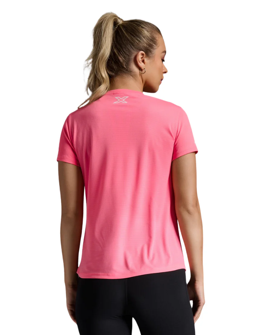 Women's 2XU Aero Running Tee :Pink Glow | White - Image 2