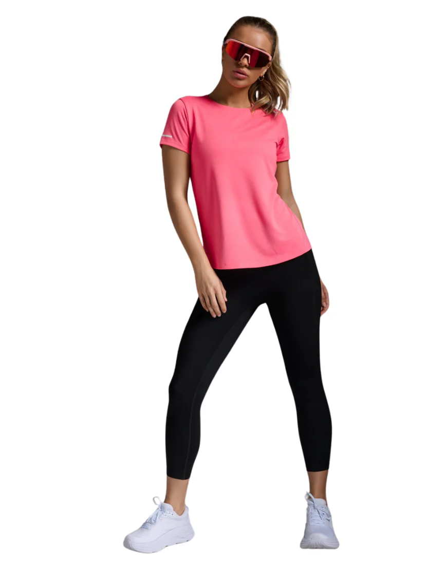 Women's 2XU Aero Running Tee :Pink Glow | White - Image 3