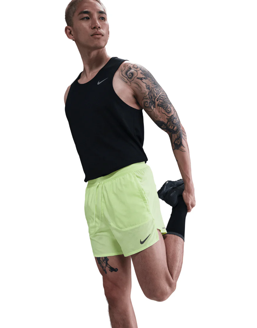 Men's Dri-FIT Stride 5" Brief-Lined Running Shorts :Barely Volt | Reflective Silver - Image 5