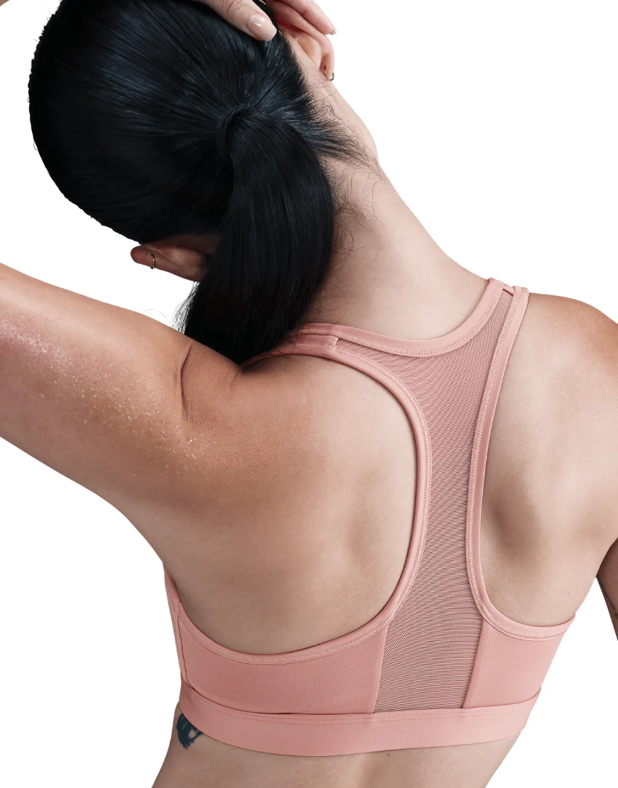 Women's Medium-Support Padded Swoosh Front Zip Sports Bra :Rust Pink | White - Image 3