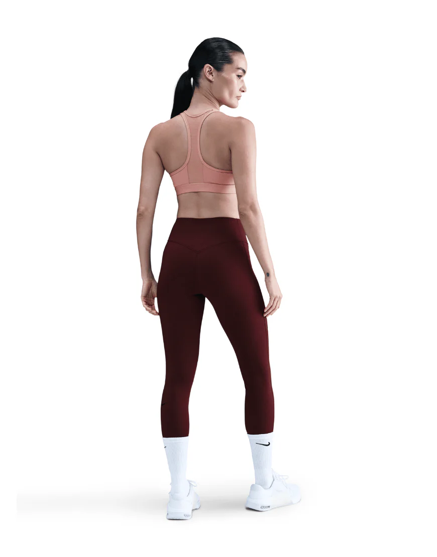 Women's Medium-Support Padded Swoosh Front Zip Sports Bra :Rust Pink | White - Image 5