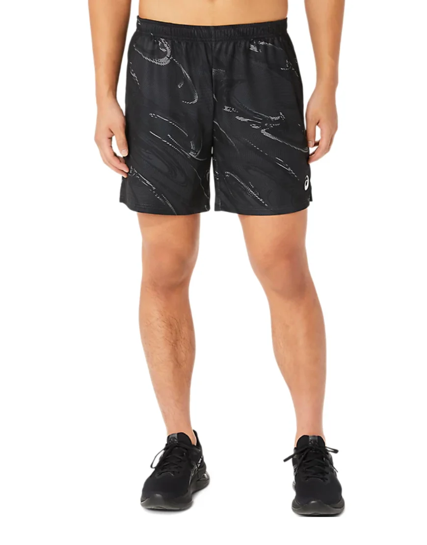 Suminagashi Motif Print 7 inch Shorts :Graphite Grey - Image 4