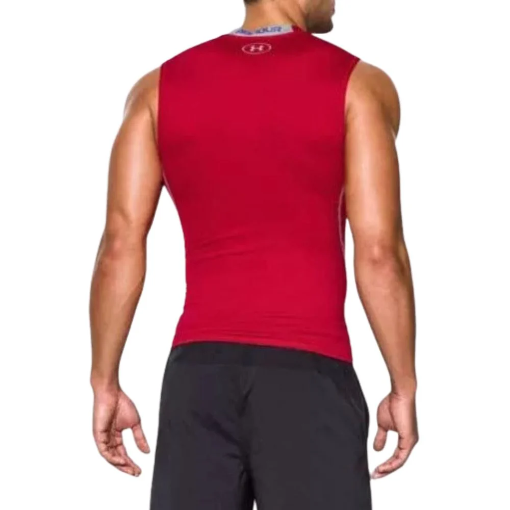 Men's Heatgear Compression Sleeveless Top :Red - Image 3