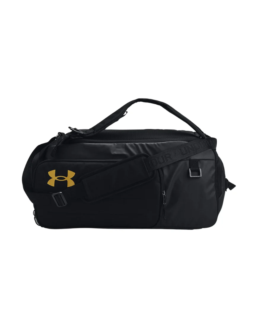 UA Contain Duo Small Backpack Duffle :Black | Metallic Gold
