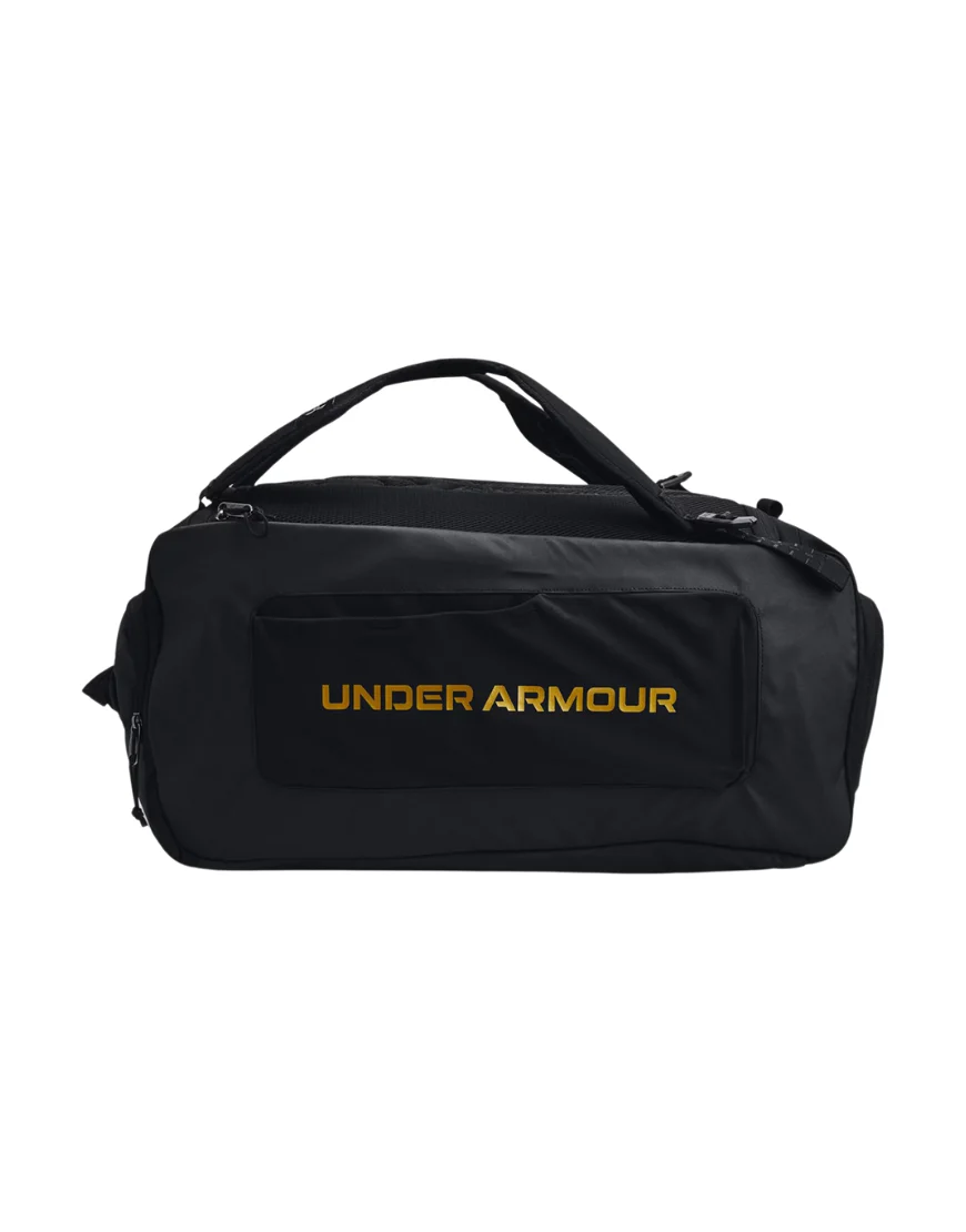 UA Contain Duo Small Backpack Duffle :Black | Metallic Gold - Image 2