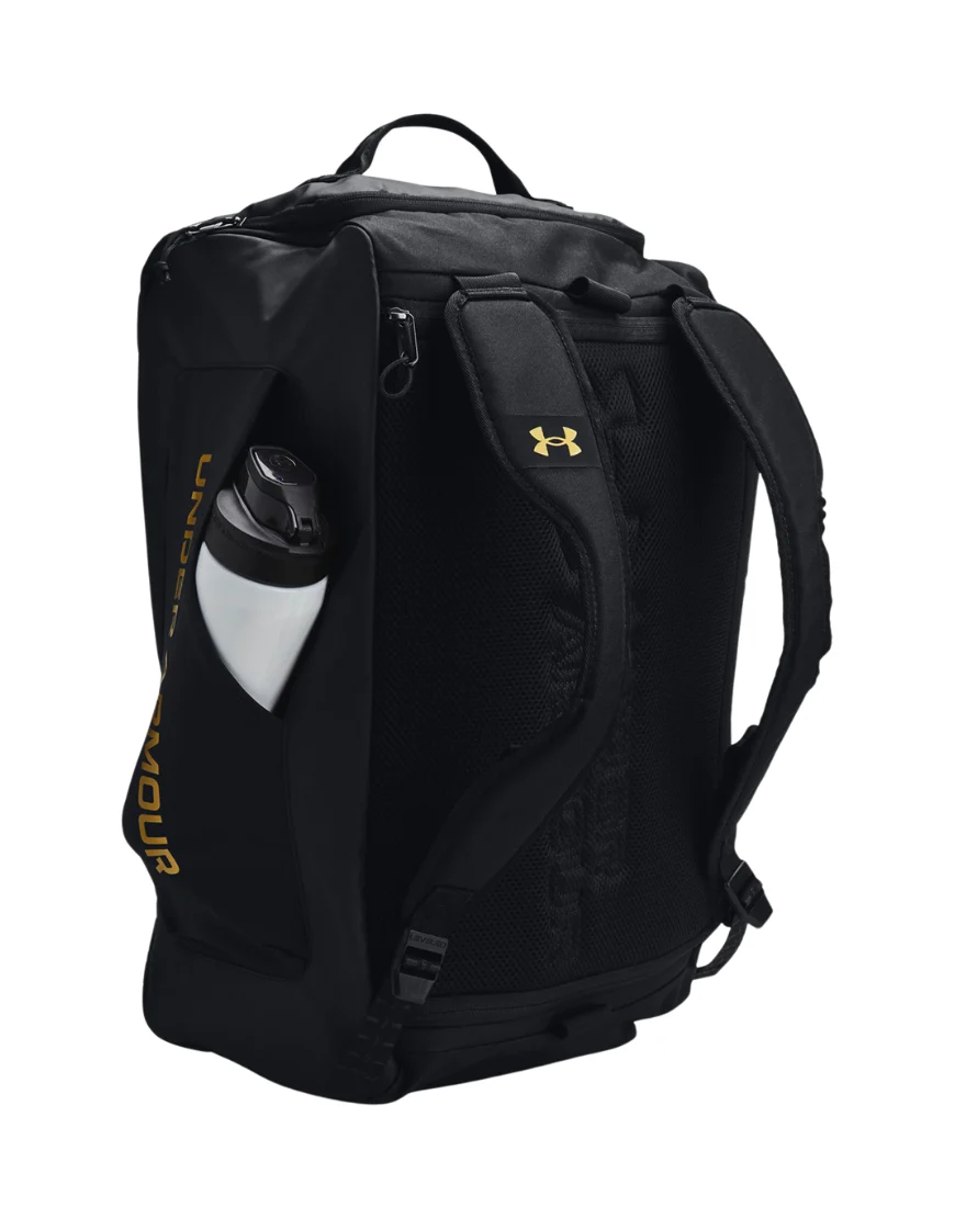 UA Contain Duo Small Backpack Duffle :Black | Metallic Gold - Image 3