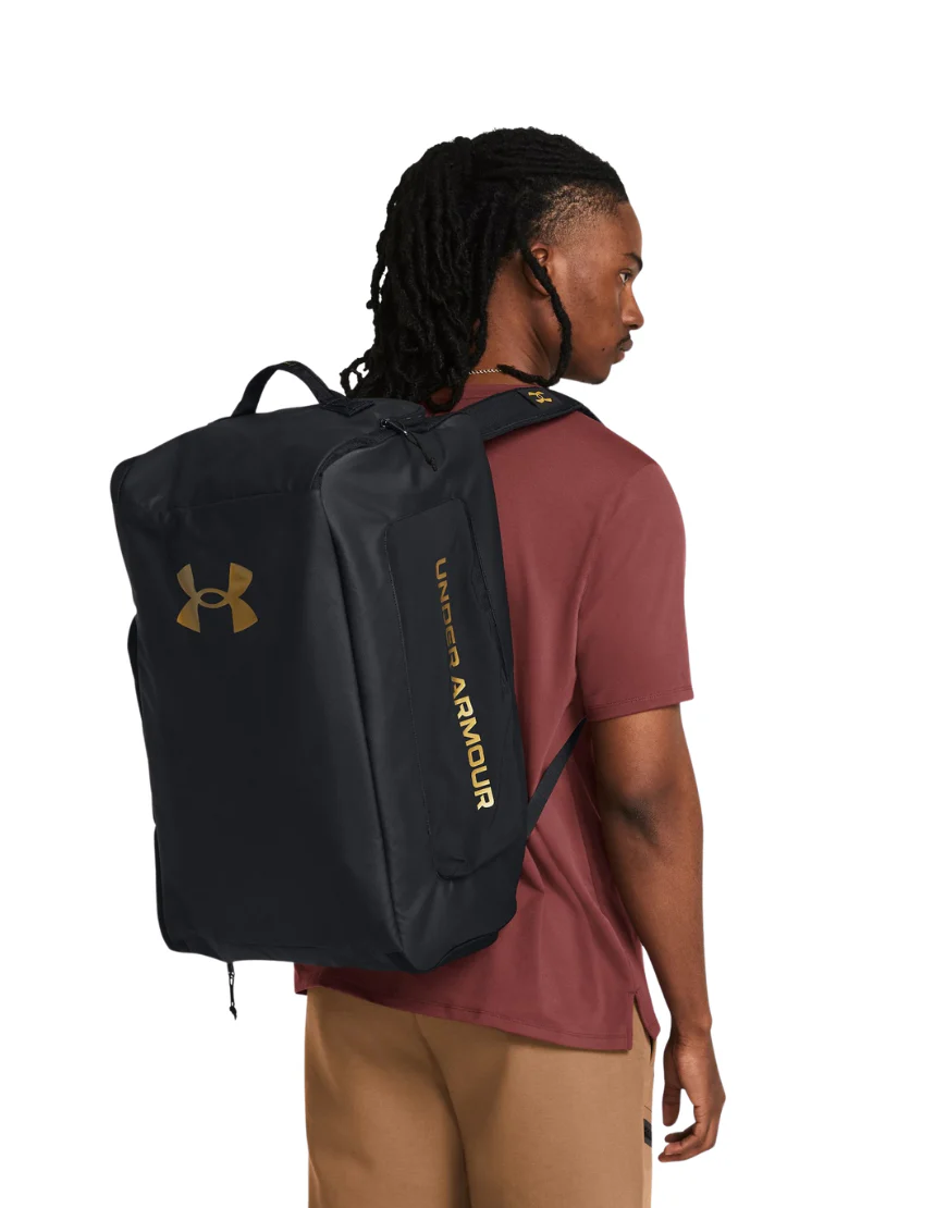 UA Contain Duo Small Backpack Duffle :Black | Metallic Gold - Image 4